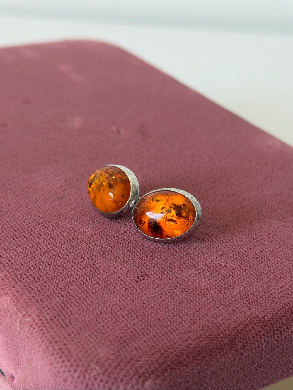 Vintage Baltic Amber Sterling Silver 925 Oval Stud Earrings